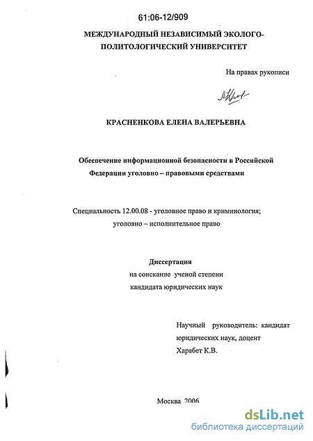 Доклад: Обеспечение информационной безопасности и уголовный закон