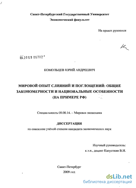 Курсовая работа по теме Проблемы слияния и поглощения компаний в современной экономике