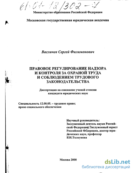 Контрольная работа по теме Государственный надзор и контроль за выполнением законодательства об охране труда