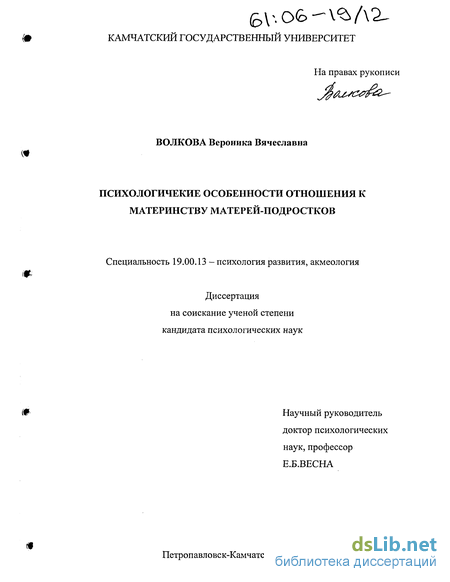 Дипломная работа: Психологические особенности отношения к материнству