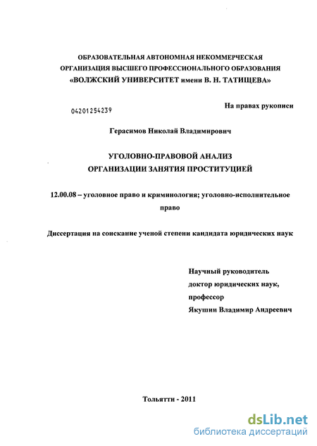 Курсовая работа: Юридический анализ организации и содержания притона для занятия проституцией