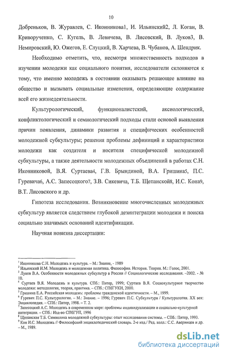 Реферат: Программа социологического исследования на тему Субкультура молодежи