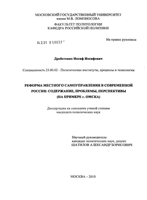 Реформа местного самоуправления в современной России: содержание, проблемы, перспективы : на примере г. Омска