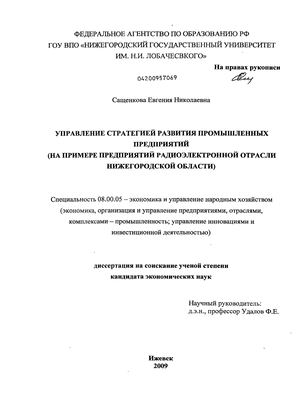 Управление стратегией развития промышленных предприятий : на примере предприятий радиоэлектронной отрасли Нижегородской области