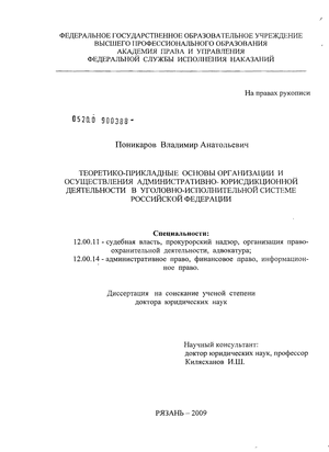 Теоретико-прикладные основы организации и осуществления административно-юрисдикционной деятельности в уголовно-исполнительной системе Российской Федерации