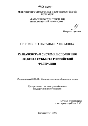 Казначейская система исполнения бюджета субъекта Российской Федерации
