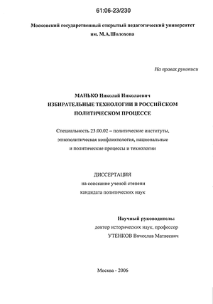 Курсовая работа по теме 'Грязные' избирательные технологии и практика борьбы с ними