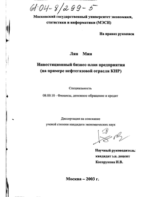 Инвестиционный бизнес-план предприятия (Нефтегазовой отрасли КНР) 