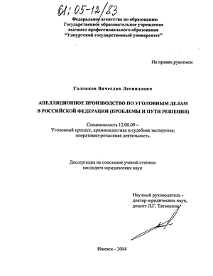 Апелляционное производство по уголовным делам в Российской Федерации (Проблемы и пути решения) 