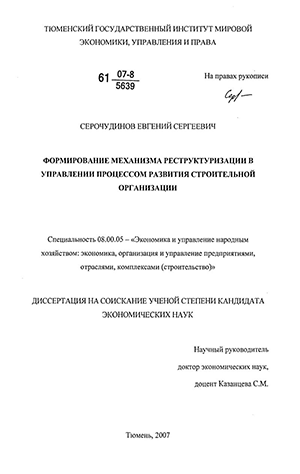 Дипломная работа: Реструктуризация системы управления хозчасти МЛПУ Семеновская ЦРБ