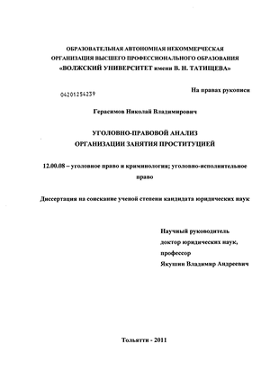 Курсовая работа: Юридический анализ организации и содержания притона для занятия проституцией